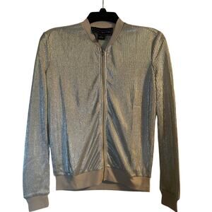 NWT Polly & Esther Silver Ribbed Jacket Long Sleeve Full Zip Ribbed Cuffs Sz M